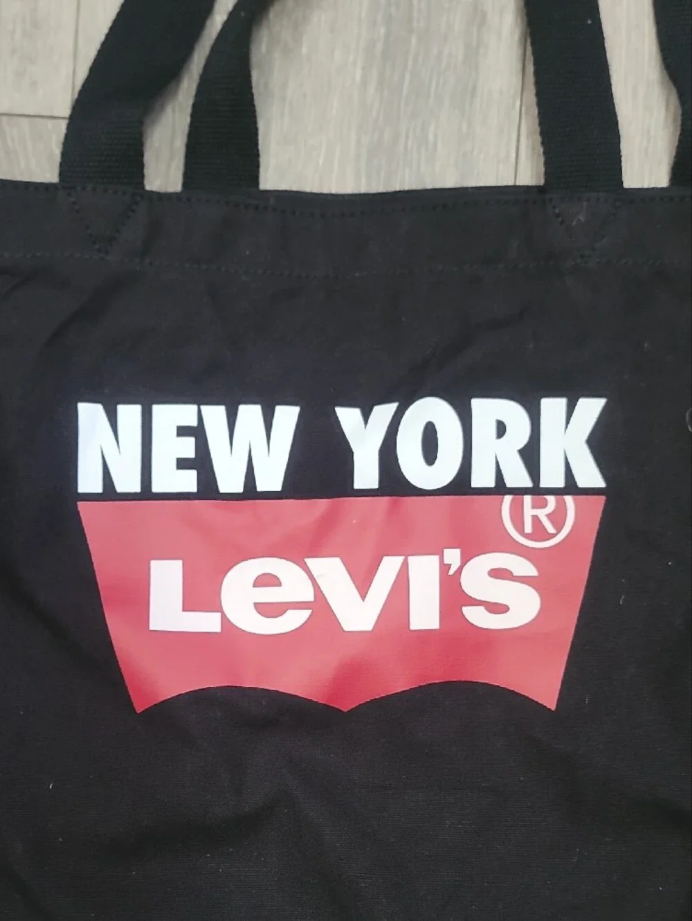 Levi's Black Canvas Tote with Red Logo and White Text